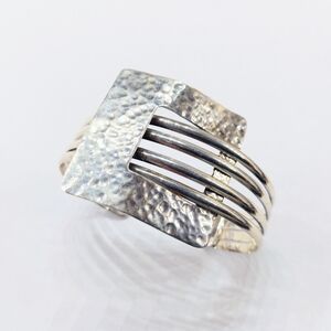 Vintage Taxco Signed Buckle Hammered Sterling Silver Cuff Bracelet